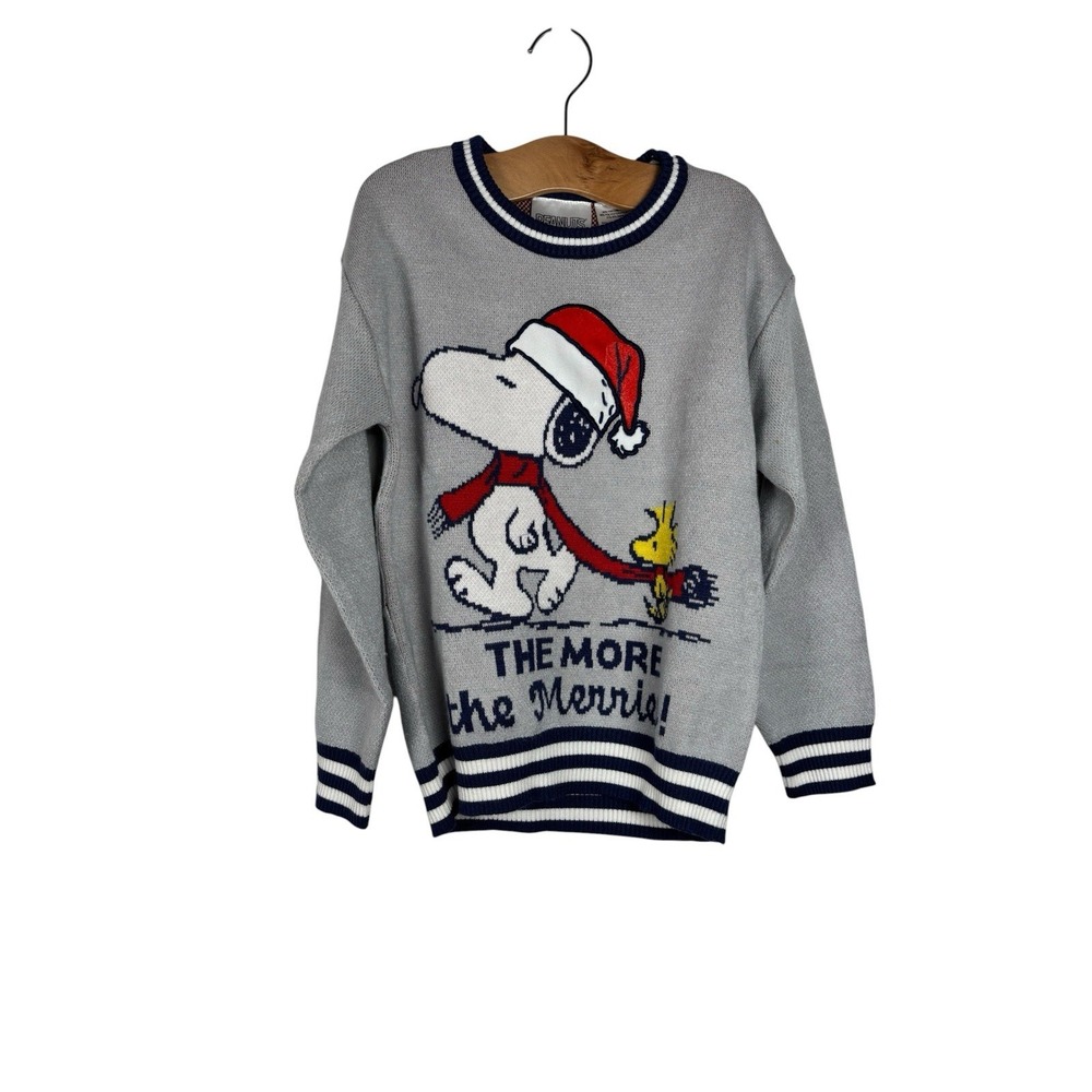 Snoopy Christmas Sweater Child Sz XS 5/6 Pullover Woodstock Gray Holiday Preppy